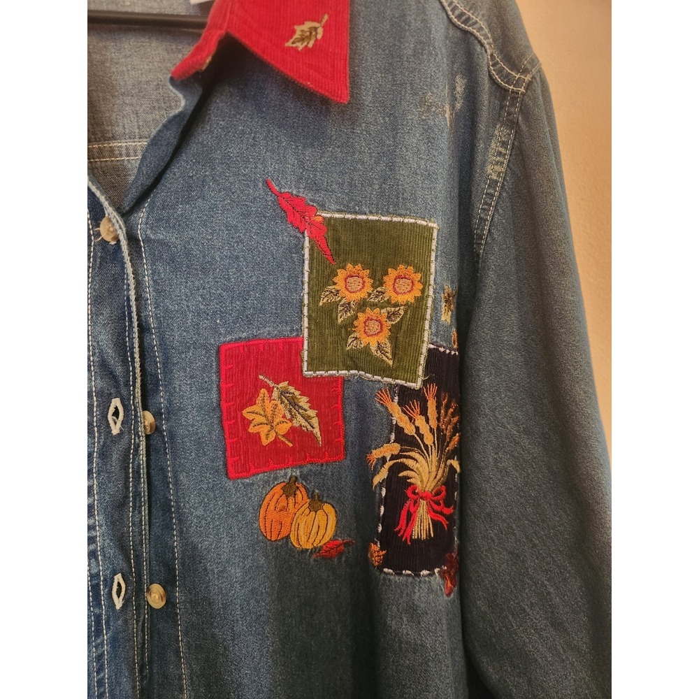 Vintage Bobbie Brooks Womens Button Up Shirt Size 22/24 Fall Embroidered - Picture 3 of 8